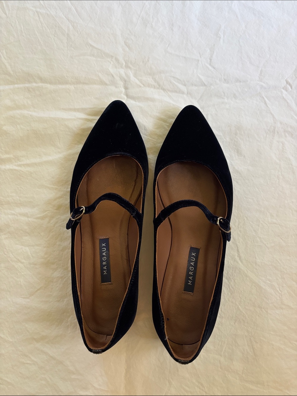 Margaux Navy Blue Velvet Pointed Mary Jane Flats with Buckle